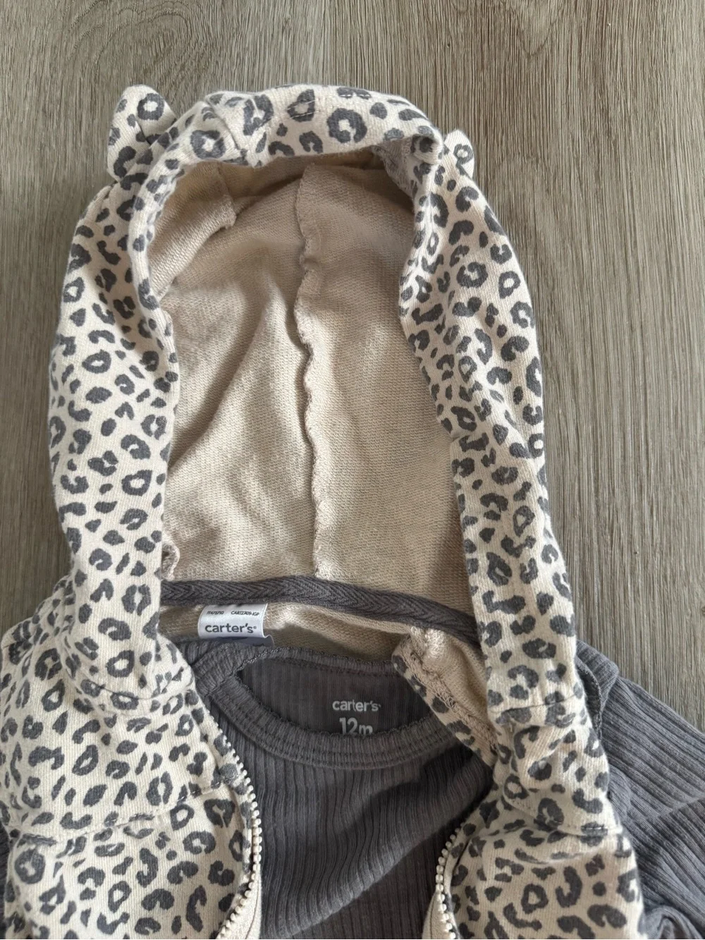 Carters 3- Piece Body Suit Outfit with Leopard print cat ears jacket.